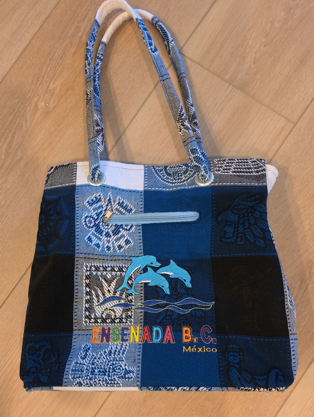 Ensenada Blue Patchwork Dolphin Tote Bag